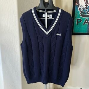 Sporty Men's Izod Golf Navy Blue, White and Gray Cable knit Vest Size XL